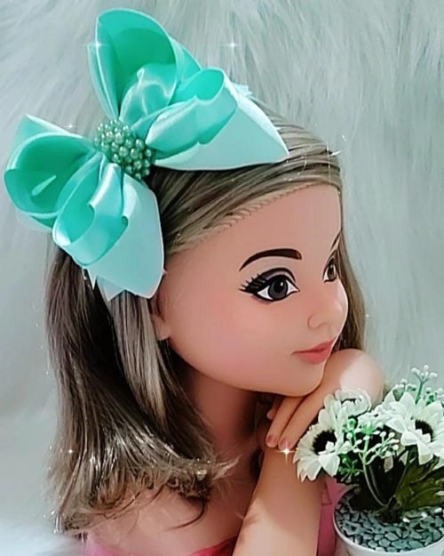 Tiara Belli Verde Claro Laço Miolo de Perolas