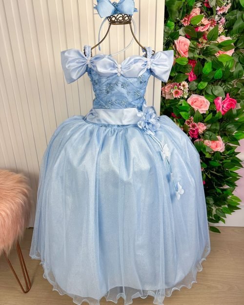 Vestido Marie Longo Manga Princesa Azul Bebe