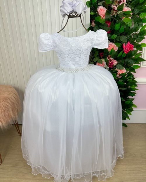 Vestido Enjoy Longo Laura Branco Rendado