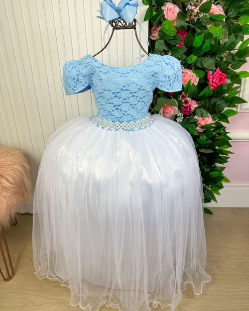 Vestido Enjoy Longo Mari Peito Rendado Azul Bebe