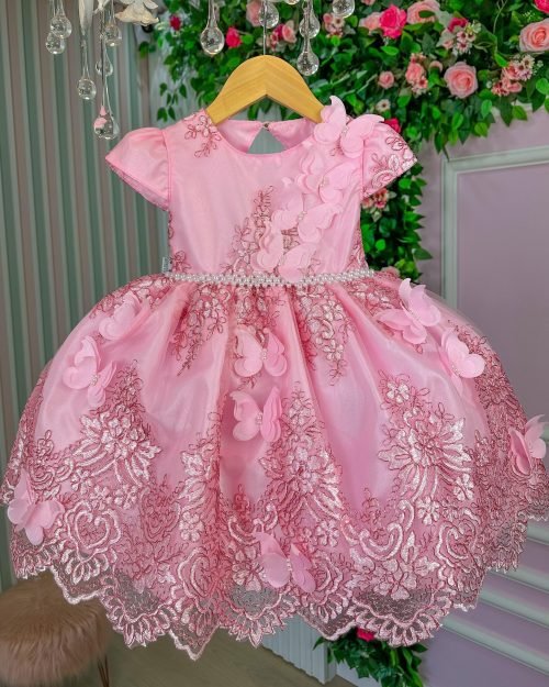 Vestido Marie Jardim Encantado Luxo Rosa Chiclete