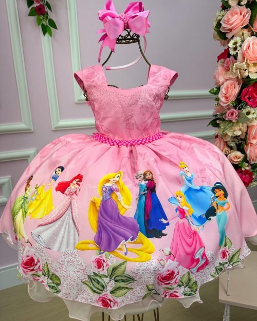 Vestido Juvenil Temáticos da Gigi Princesas Disney Rosa