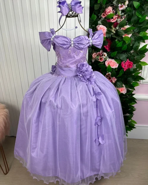 Vestido Marie Longo Manga Princesa Lilas