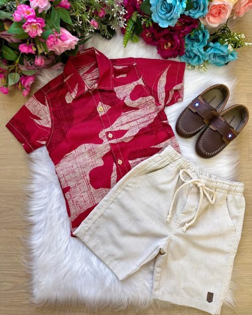 Conjunto Meninos Lucas Banana Club Shorts Camisa Vermelho