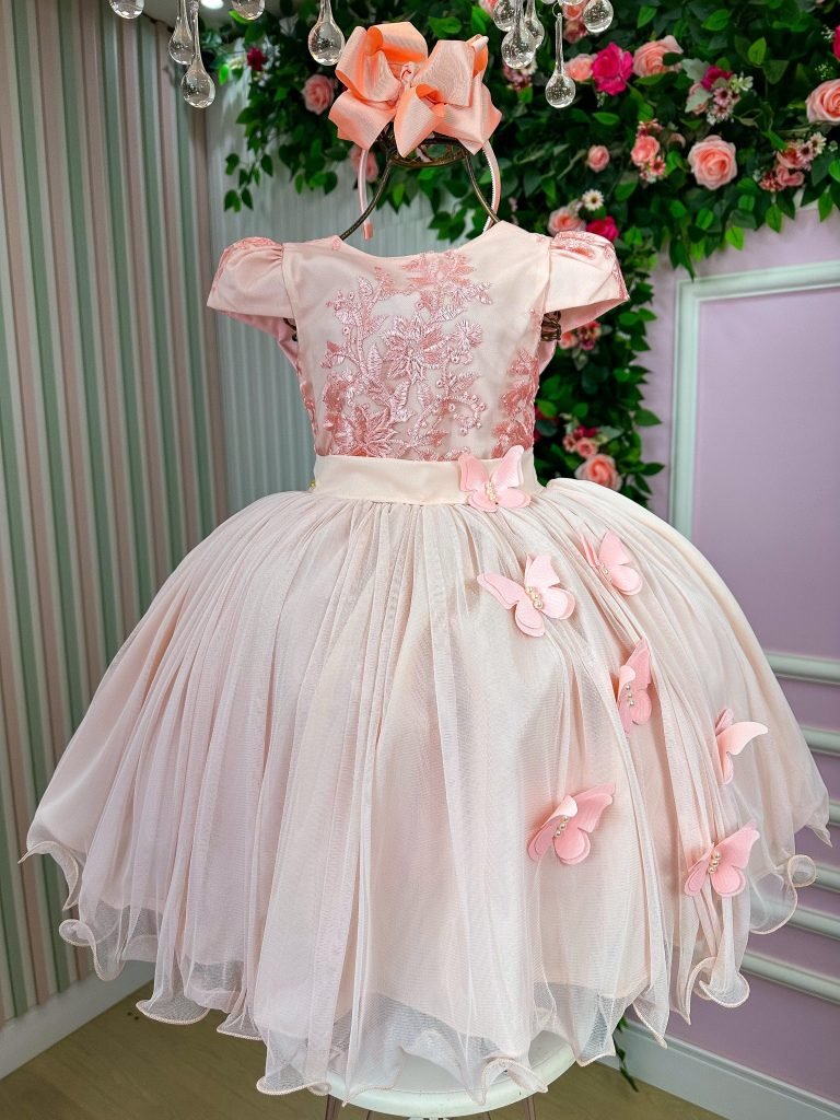 Vestido Juvenil Vila Lelê Salmão Borboletas