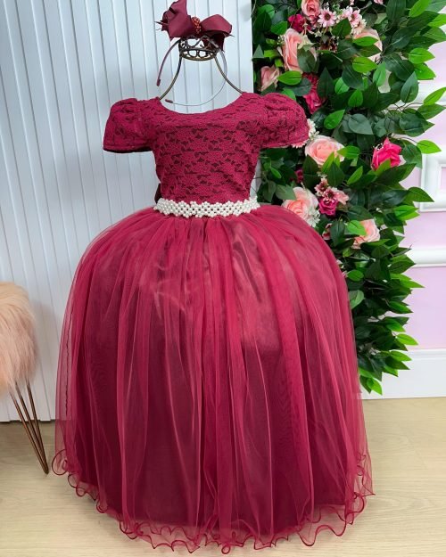 Vestido Enjoy Longo Laura Peito rendado Marsala