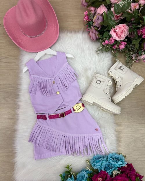 Conjunto Blogueirinha Boiadeira Maraisa Jeans Lilas