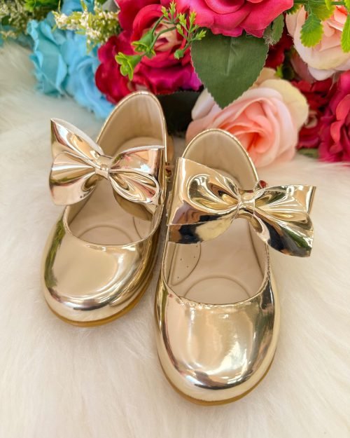 Sapatilha Doce Pe Laço Dourada Metalizado