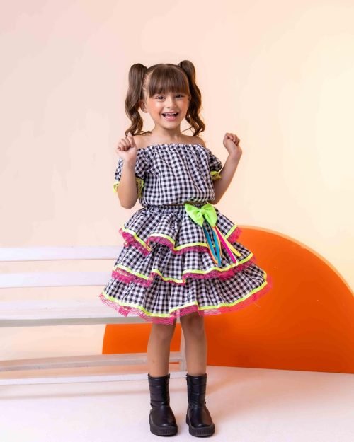 Conjunto Junino Banana Club Luxo Sofia Xadrez Preto