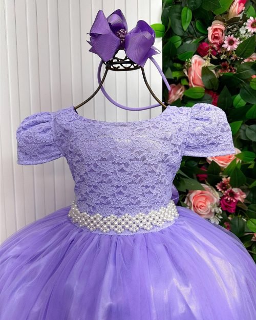 Vestido Enjoy Longo Laura Lilas Rendado