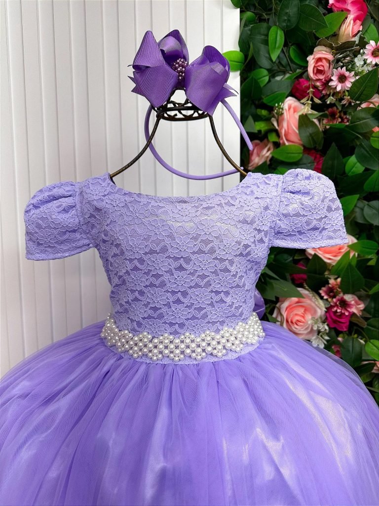 Vestido Enjoy Longo Laura Lilas Rendado