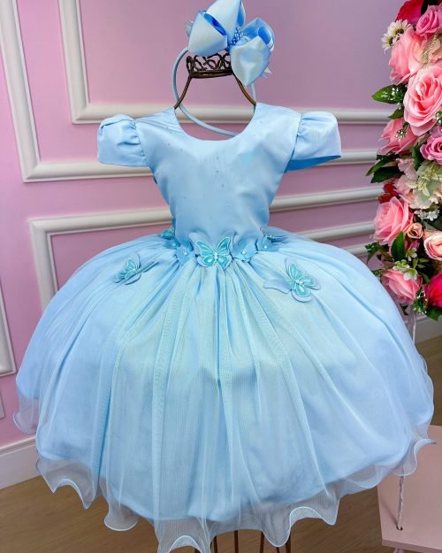 Vestido Vila Lele Jardim das Borboletas Eliana Azul Bebe