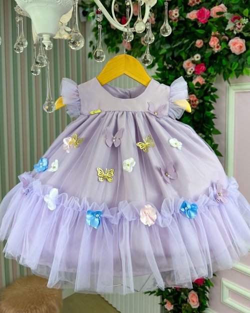 Vestido Vila Lele Jardim das Borboletas Baby Liz Lilas
