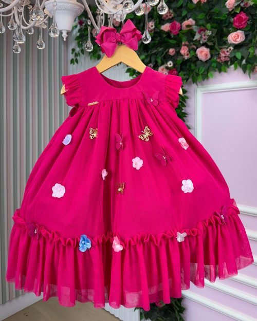 Vestido Vila Lele Jardim das Borboletas Baby Liz Pink